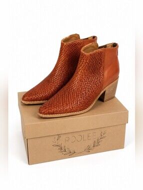 ROOLEE Woven Leather Ankle Booties, Brown, Western Style Size 7
